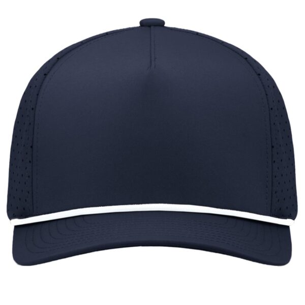 Navy perforated snapback cap with a white rope